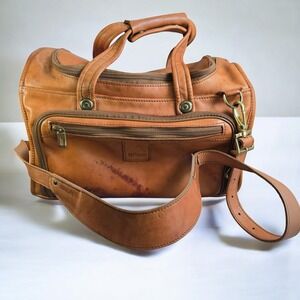 Vintage Hartmann Leather Carryon Travel Bag Tan Distressed Brass Hardwire Lined